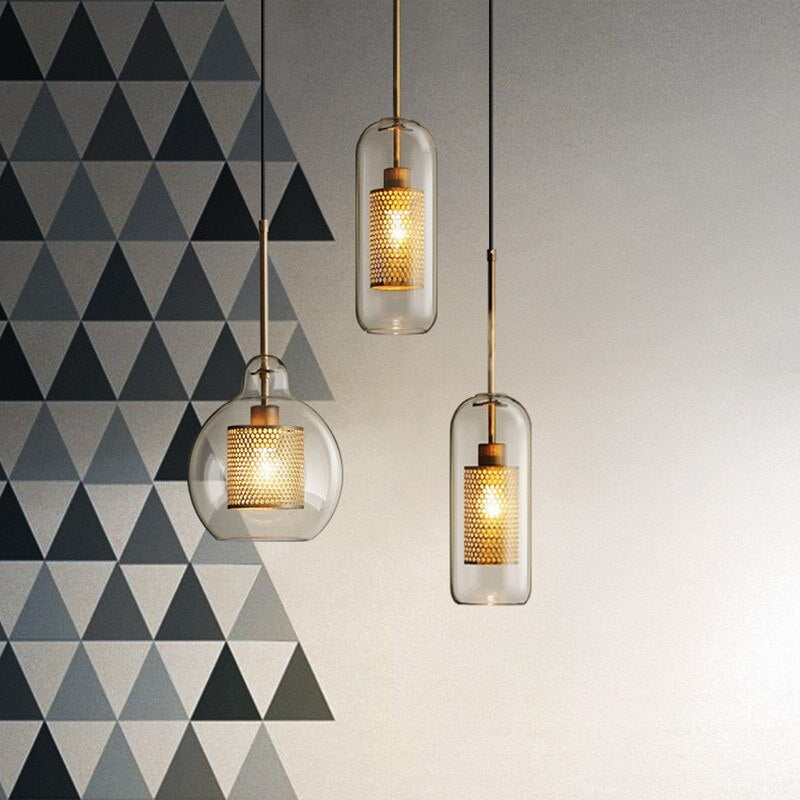 Oneal Retro Ronde LED Hanglampen Gouden Metaal Glas Woonkamer