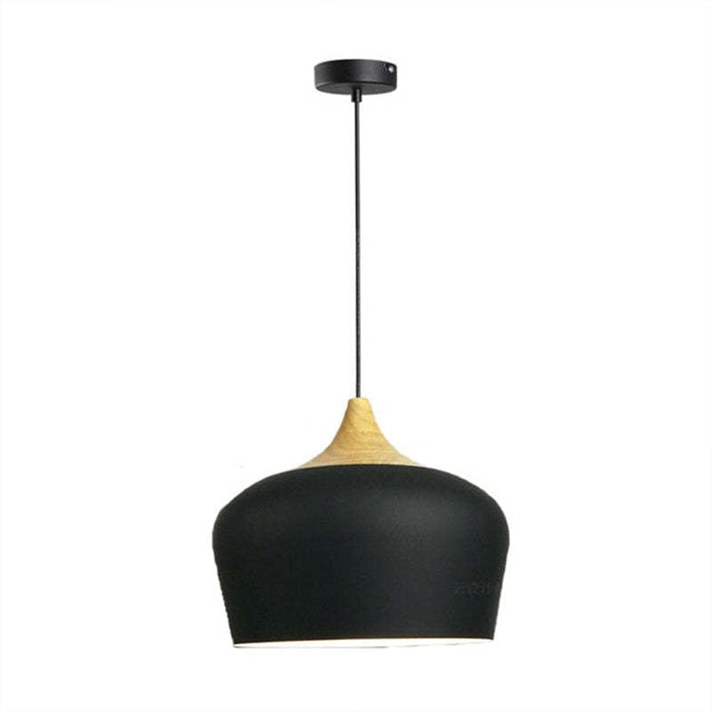 Nazifa Ronde LED Hanglampen Zwart Wit Metaal Hout Eetkamer Slaapkamer