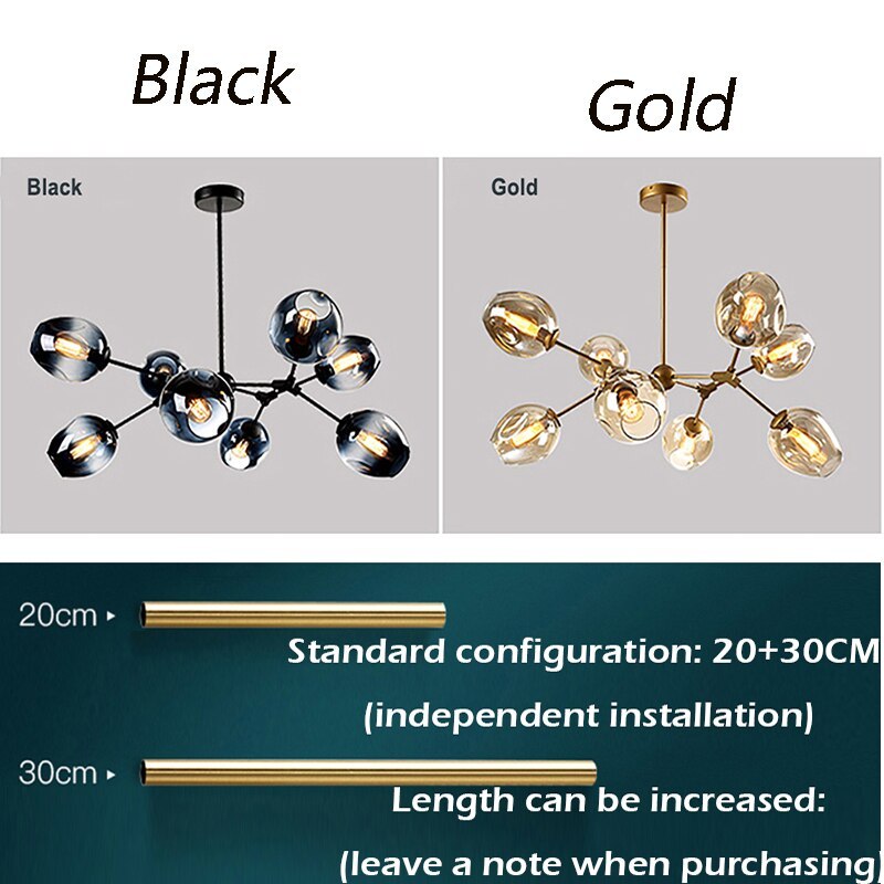 Valentina Moderne Bubbel LED Hanglamp Metaal/Glas Zwart/Goud Woonkamer/Slaapkamer