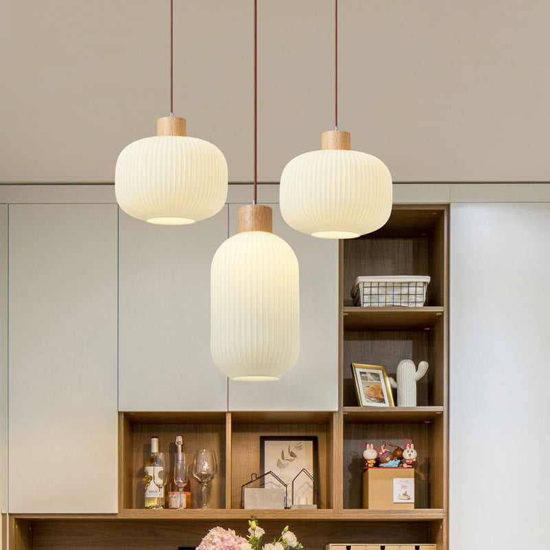 Ozawa Vintage Lantaarnvorm LED Hanglampen Wit Hout/Glas Slaapkamer/Eetkamer