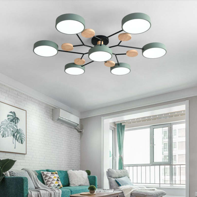 Sienna Ronde Moderne LED Plafondlampen Wit Grijs Groen Hout Metaal