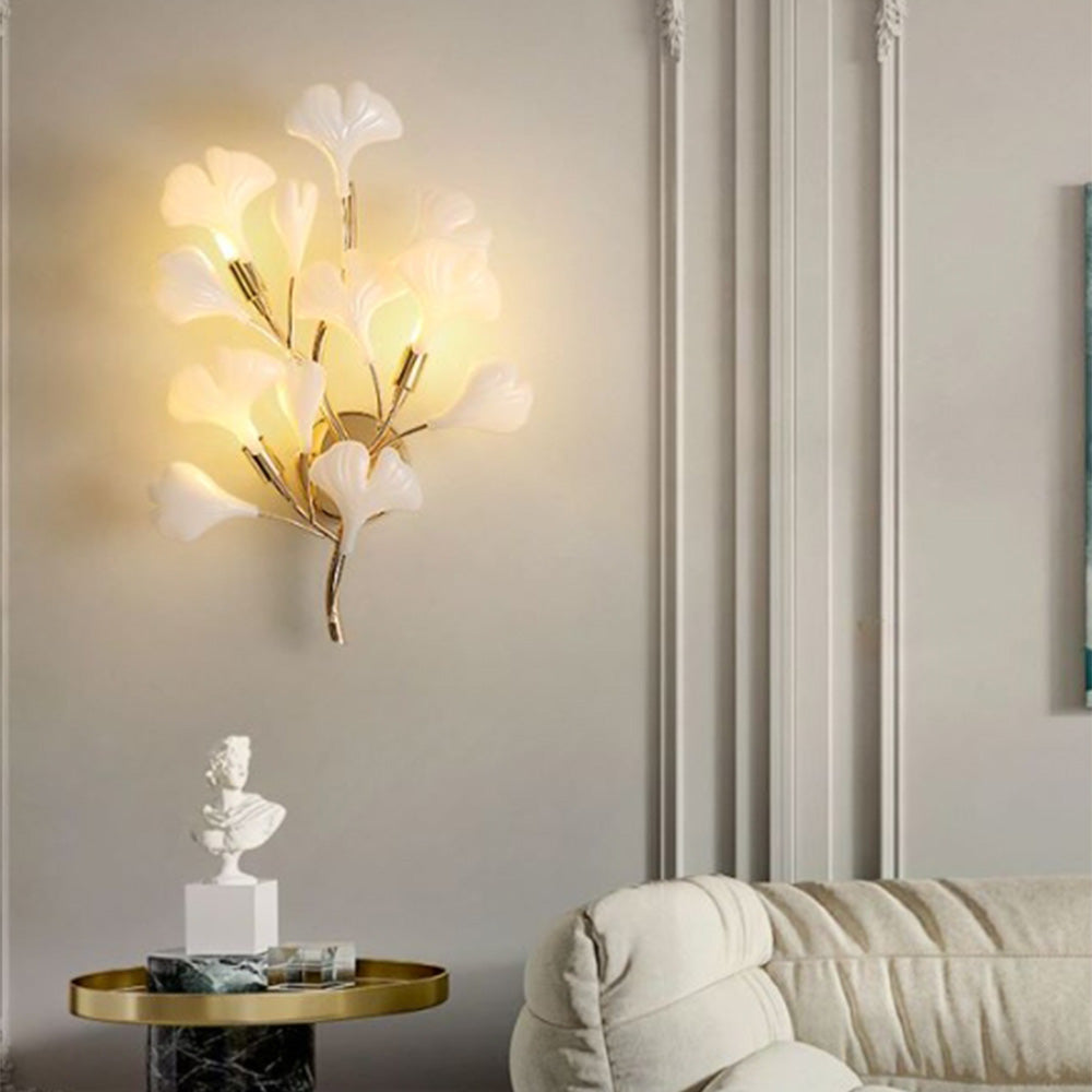 Olivia Decoratieve Bloem Wandlamp Wit Goud Keramiek Metaal Slaapkamer