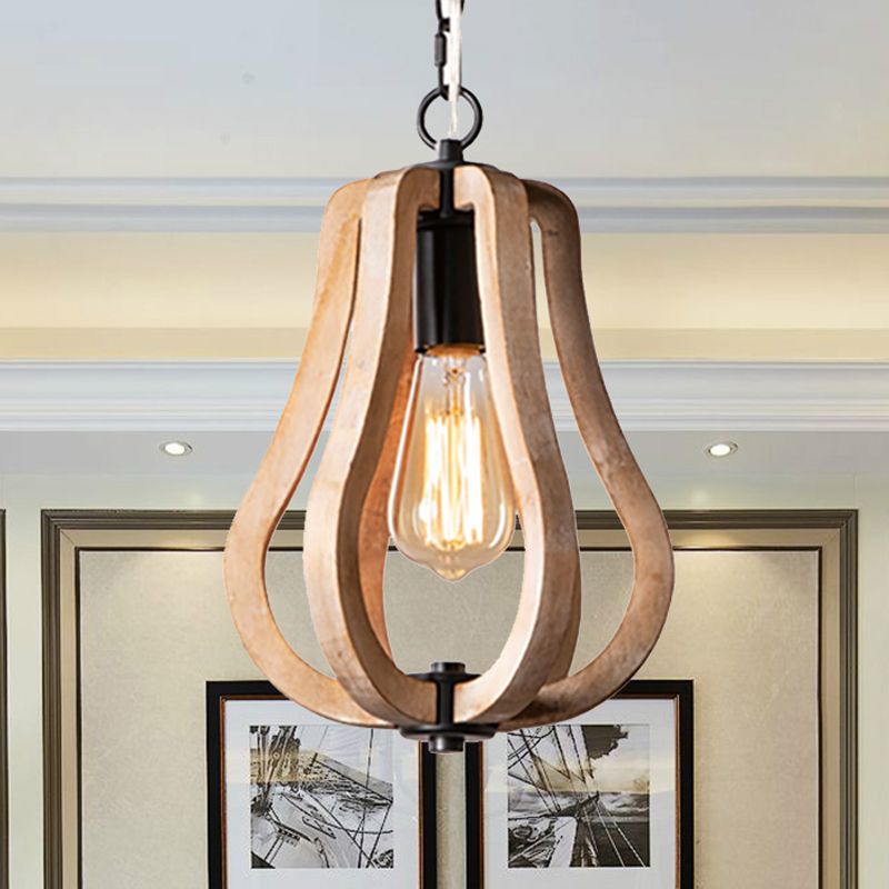 Alessio Orb/Gourd Wood Pendant Light