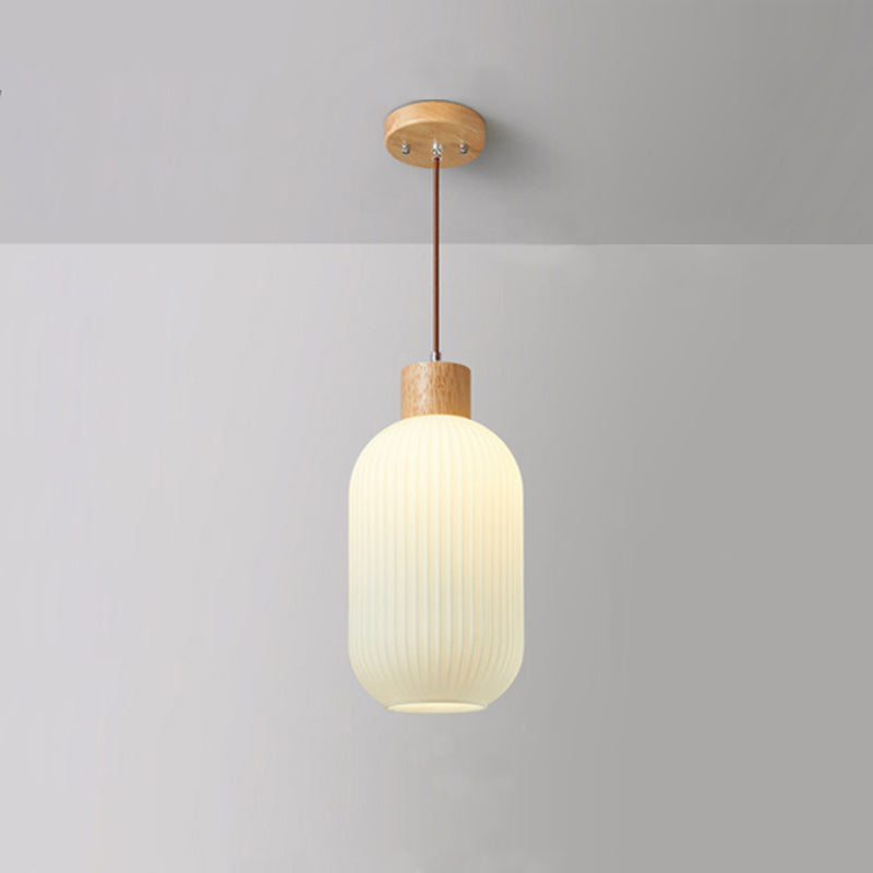 Ozawa Vintage Lantaarnvorm LED Hanglampen Wit Hout/Glas Slaapkamer/Eetkamer