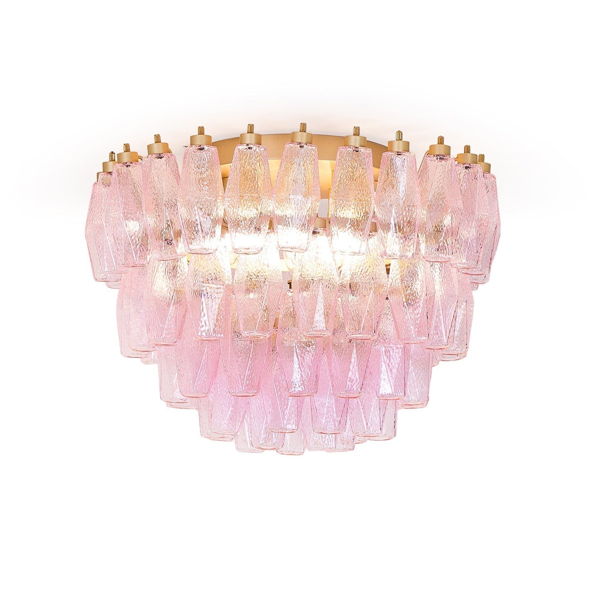 Celelaya plafondlamp Poliedri gelaagde roze Murano-glas vlakke plafondlamp