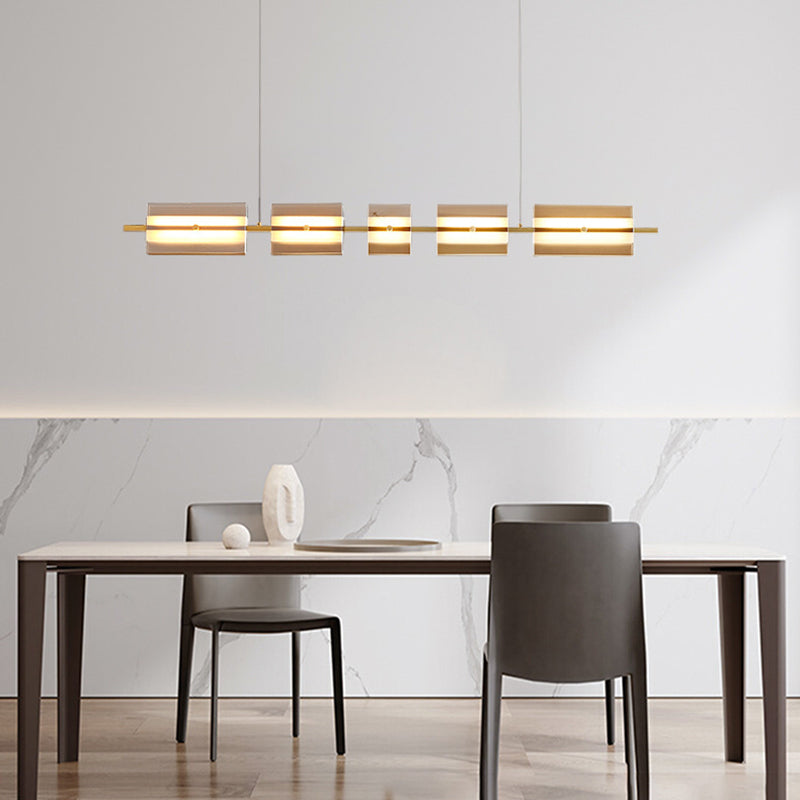 Evette Moderne Scandinavische Lineaire Metaal/Glas Hanglamp Messing/Zwart Eetkamer