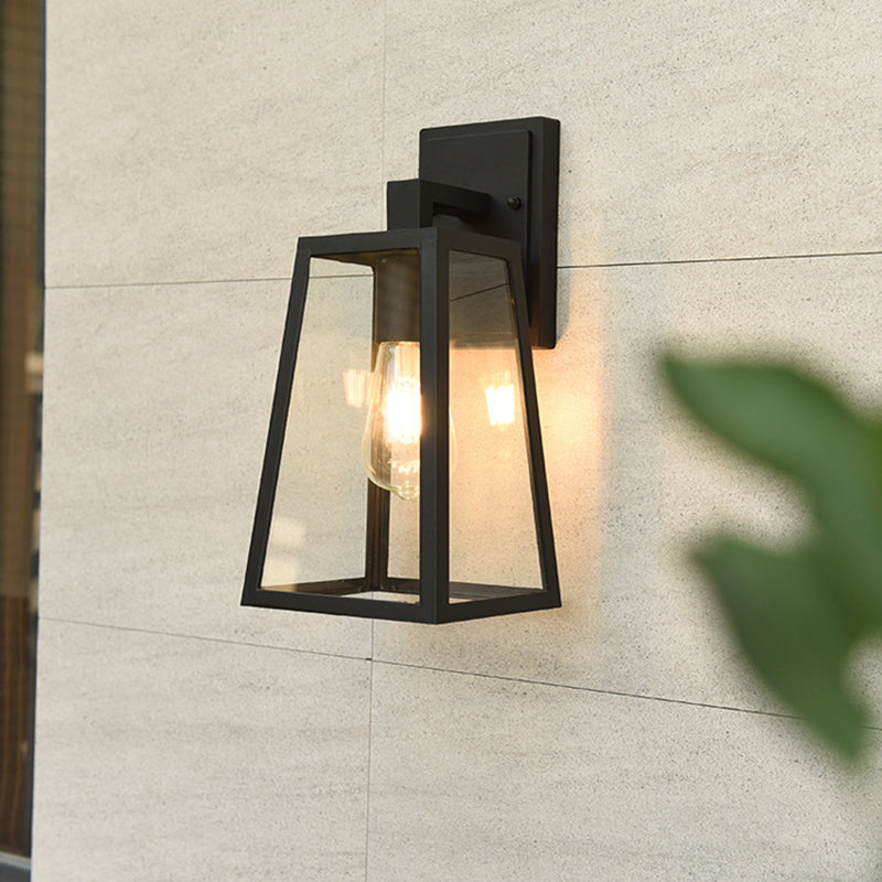 Alessio Retro Zwarte Industriële Lantaarn Wandlamp Metaal En Glas