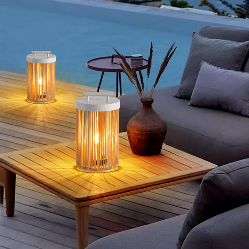 Ritta Retro LED Buiten Vloerlamp Kaki Metaal/Rattan Tuin