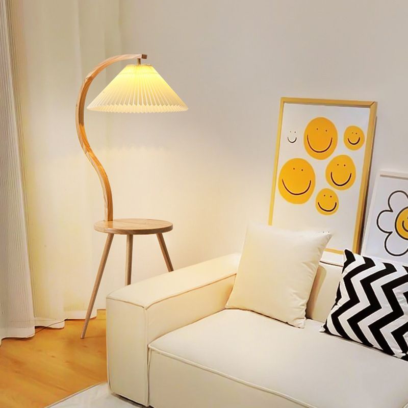 Ozawa Moderne Geplooide Nachtkastje Vloerlamp Hout Stof Woonkamer/Slaapkamer