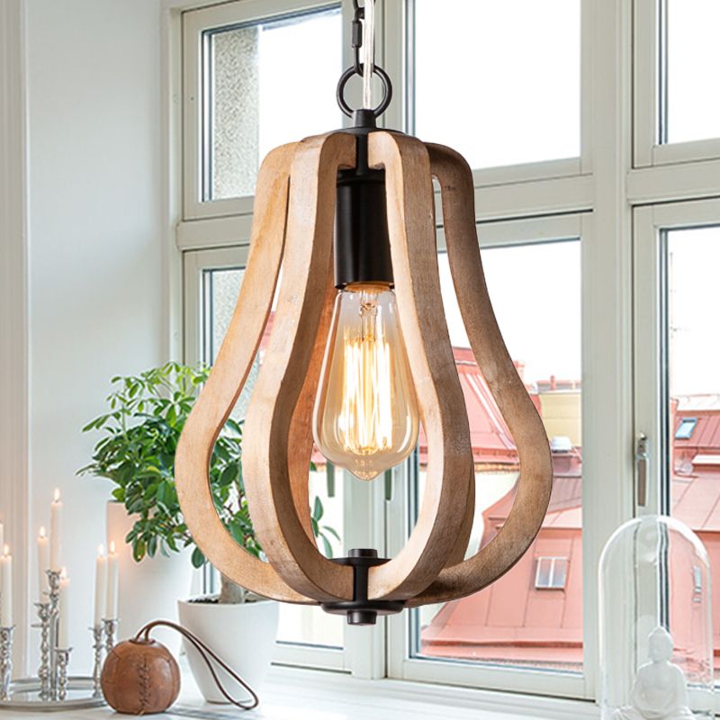 Alessio Orb/Gourd Wood Pendant Light