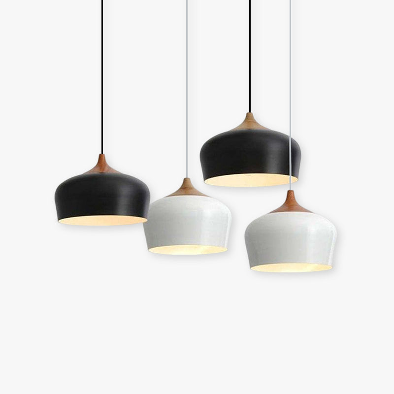 Nazifa Ronde LED Hanglampen Zwart Wit Metaal Hout Eetkamer Slaapkamer
