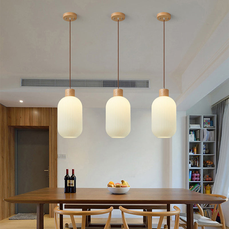 Ozawa Vintage Lantaarnvorm LED Hanglampen Wit Hout/Glas Slaapkamer/Eetkamer