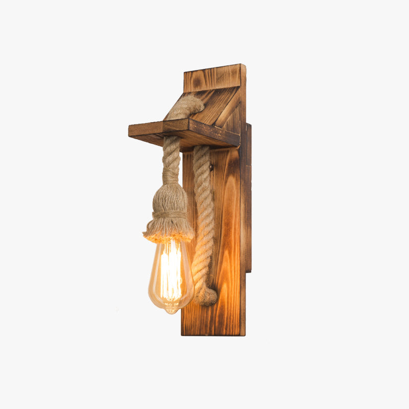 Austin Vintage Rechthoekige LED Wandlamp, Hout/Houtdraad, Woonk/Eetk/ Slaapkamer