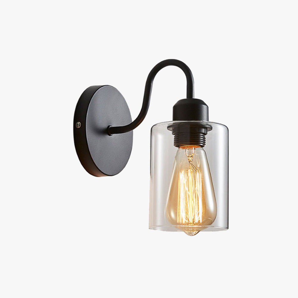 Alessio Vintage Industrial Cylindrical Metal/Glass Wall Lamp, Black