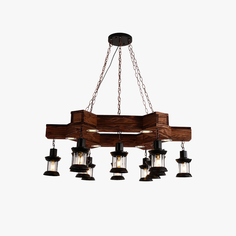 Austin Retro Metal/Wood Lantern Pendant Light, Walnut