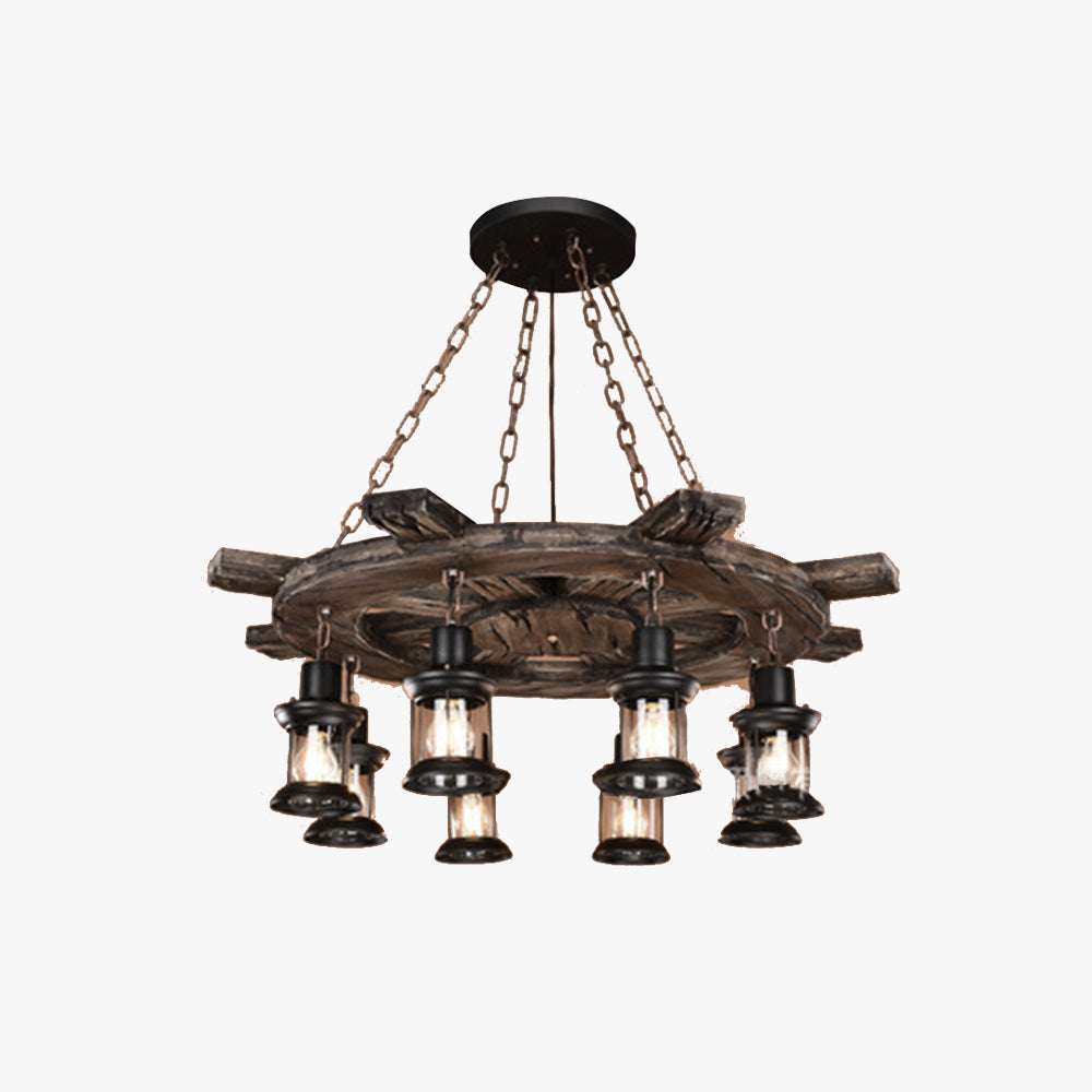 Austin Retro Rudder Metal & Wood Pendant Light, 8 Heads