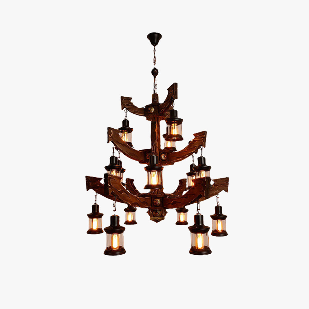 Austin Retro 14 Lantern Wood/Metal Chandelier