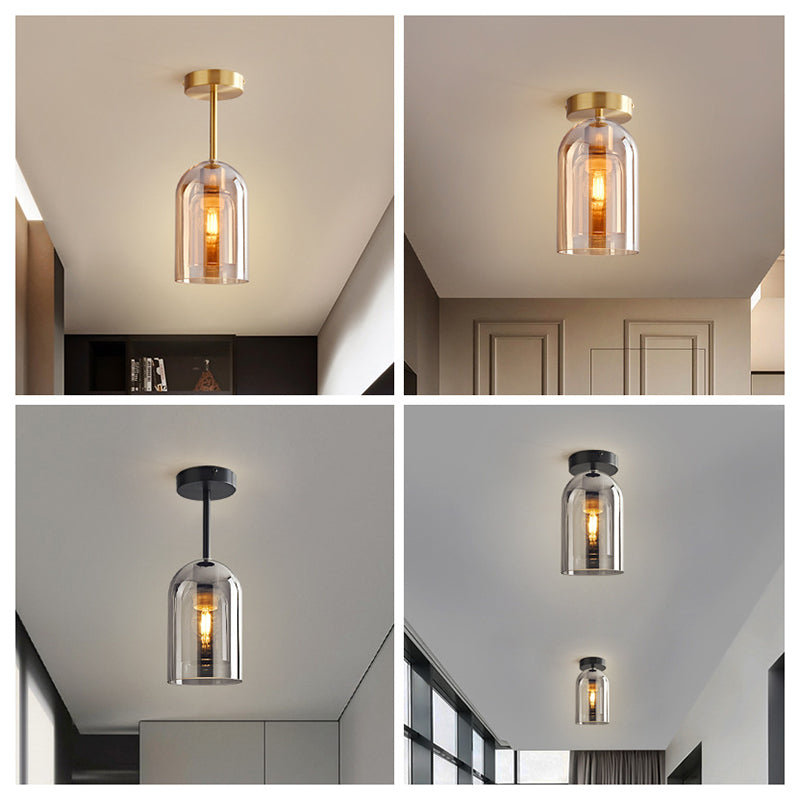 Sanna Vintage LED Plafondlamp Rookgrijs Cognac Metaal Glas Slaapkamer Woonkamer