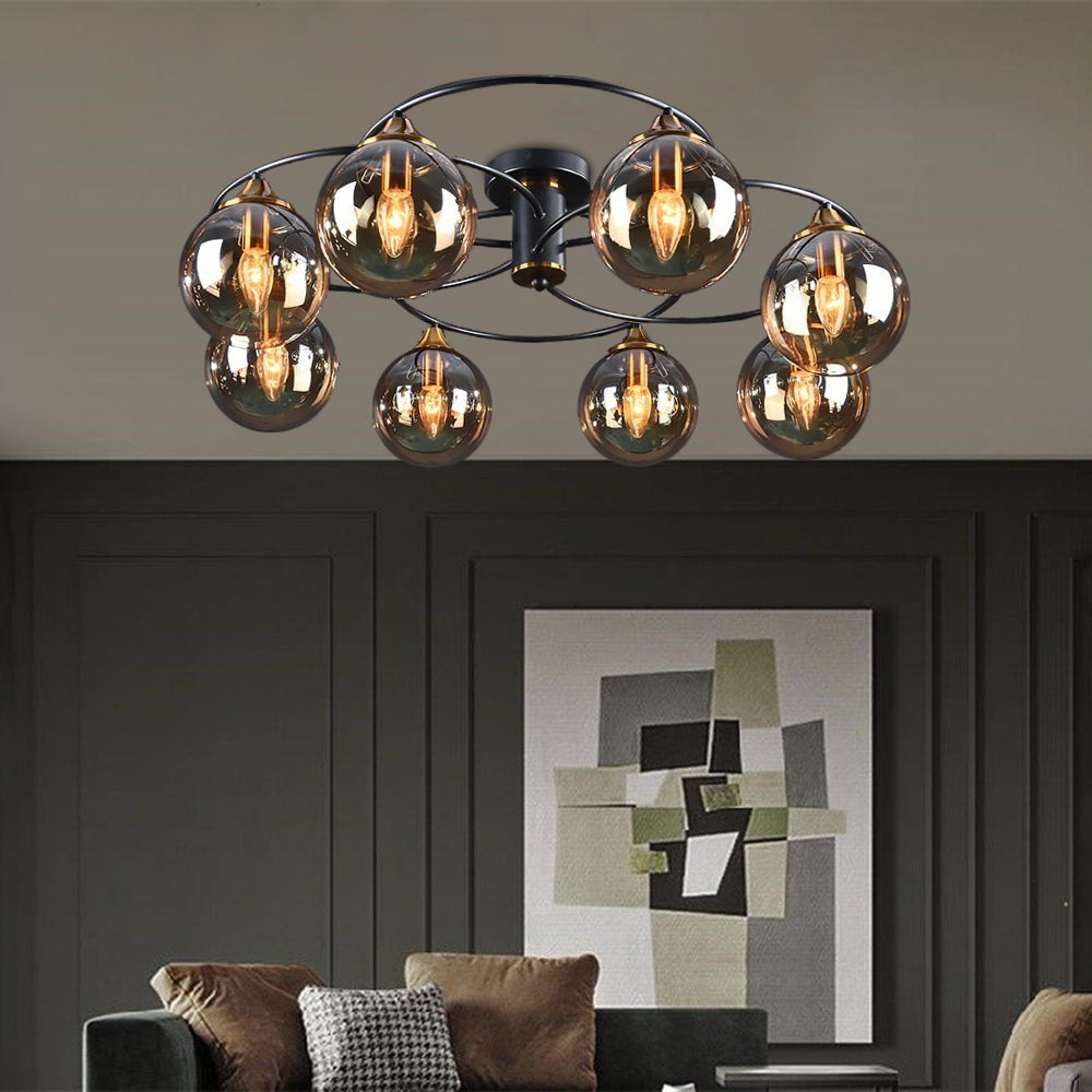 Valentina Vintage Ronde LED Plafondlamp Metaal/Glas Rokeriggrijs/Amber Slaap/Eet/Woonkamer