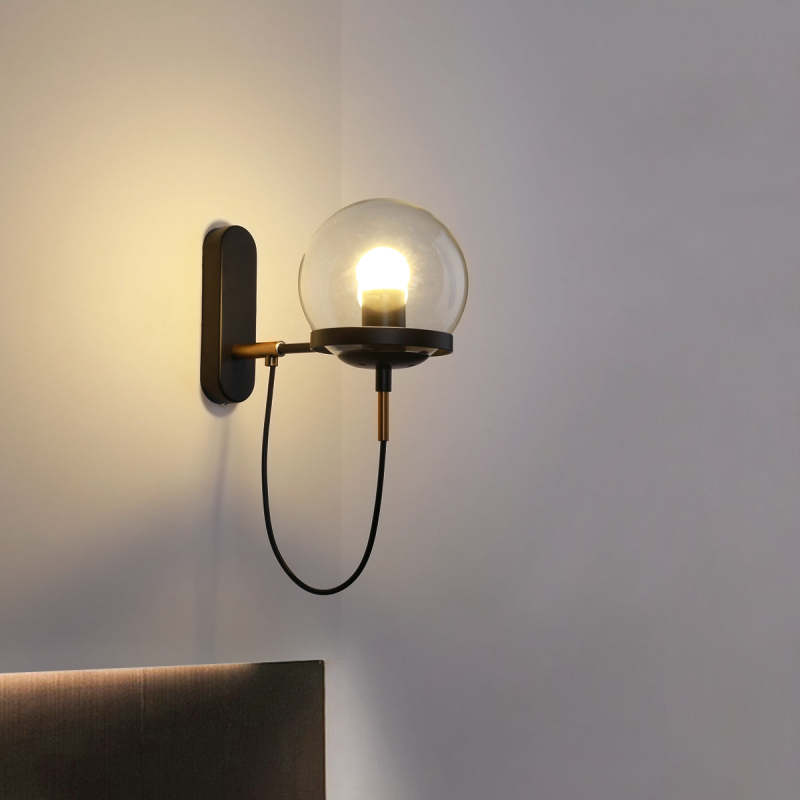 Alessio Retro Rustieke Glazen Design Wandlamp Zwart/Brons Woonk/Eetkamer