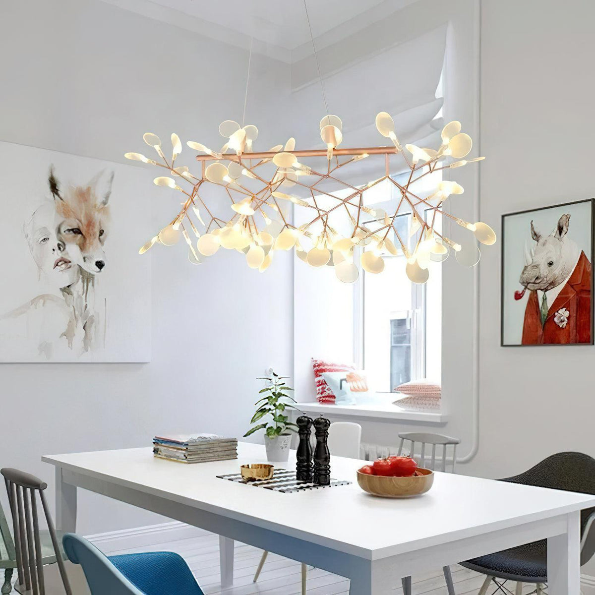 Brenwen kroonluchter LED-takken lange lineaire artistieke