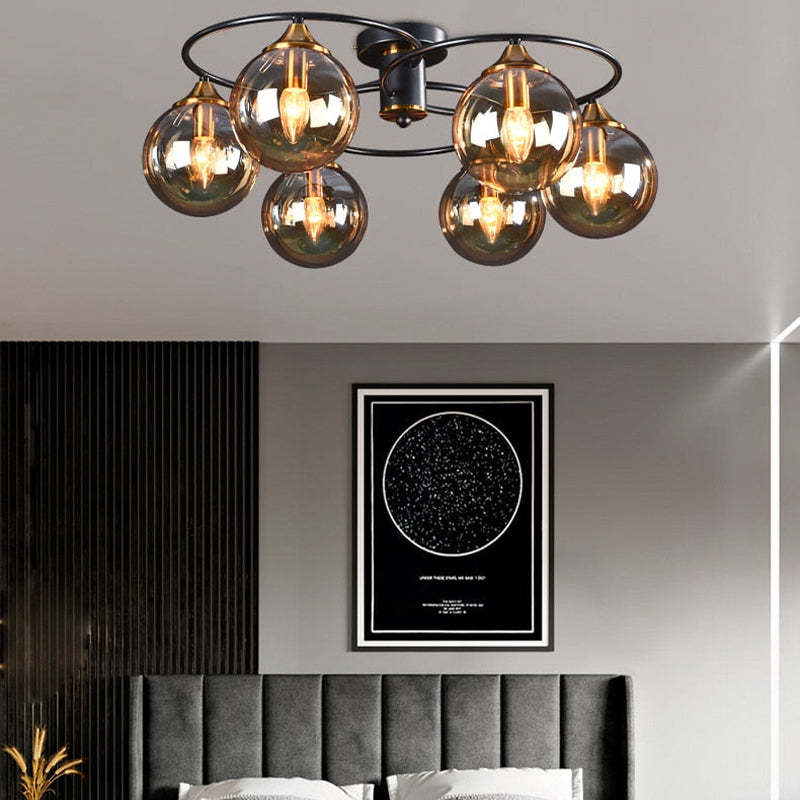 Valentina Vintage Ronde LED Plafondlamp Metaal/Glas Rokeriggrijs/Amber Slaap/Eet/Woonkamer