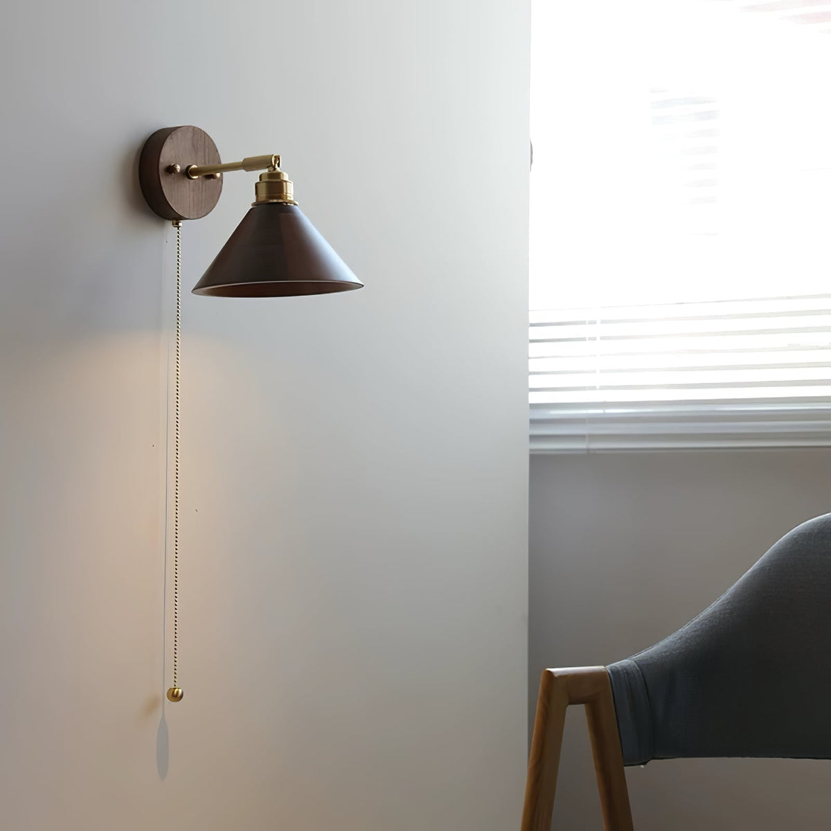 Arsole Traditionele Elegante wandlamp met Trekkoord in messing