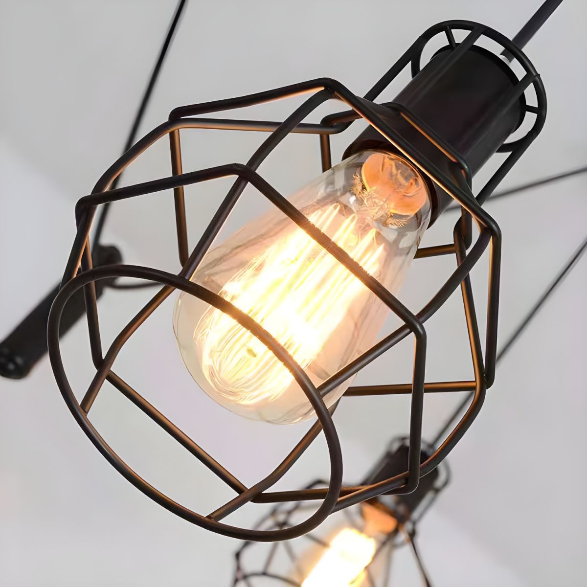 Alessio Industriële Hanglamp Met Metalen Kooi Led, Zwart Woonkamer Metaal