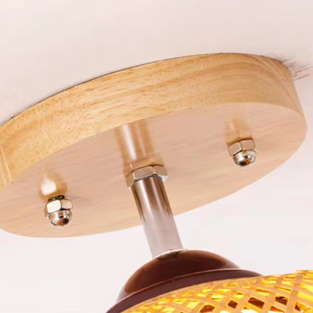 Muto Retro Lantaarnvorm LED Plafondlamp Geel Bamboe/PVC Slaapkamer/Woonkamer
