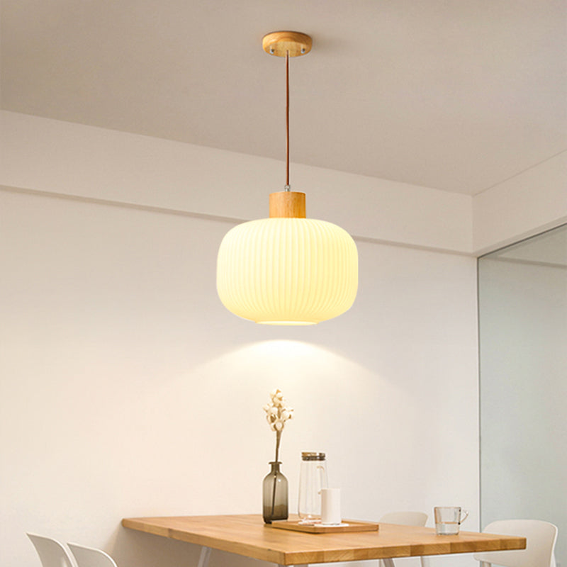 Ozawa Vintage Lantaarnvorm LED Hanglampen Wit Hout/Glas Slaapkamer/Eetkamer