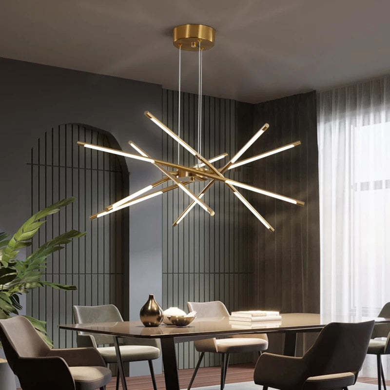 Edge Modern Linear LED Hanglampen Zwart Goud Metaal Slaapkamer