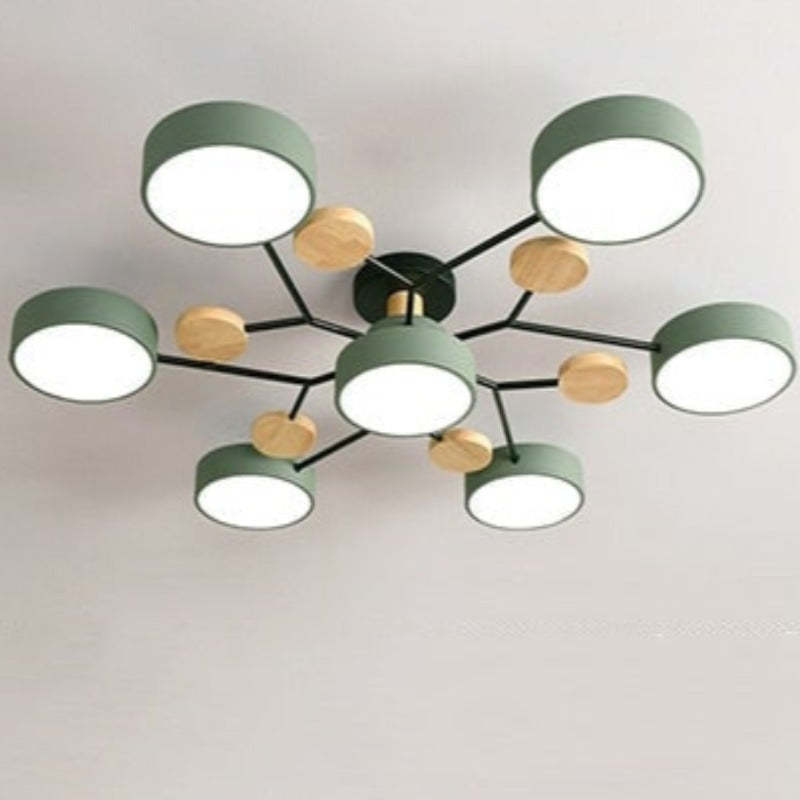 Sienna Ronde Moderne LED Plafondlampen Wit Grijs Groen Hout Metaal