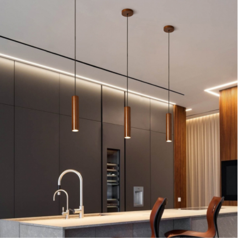 Ozawa Kleine LED Hanglampen Bruin Hout Metaal Slaapkamer Eetkamer