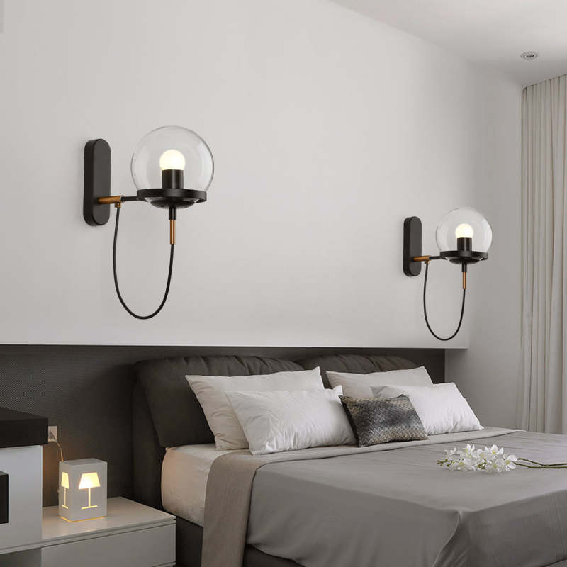 Alessio Retro Rustieke Glazen Design Wandlamp Zwart/Brons Woonk/Eetkamer