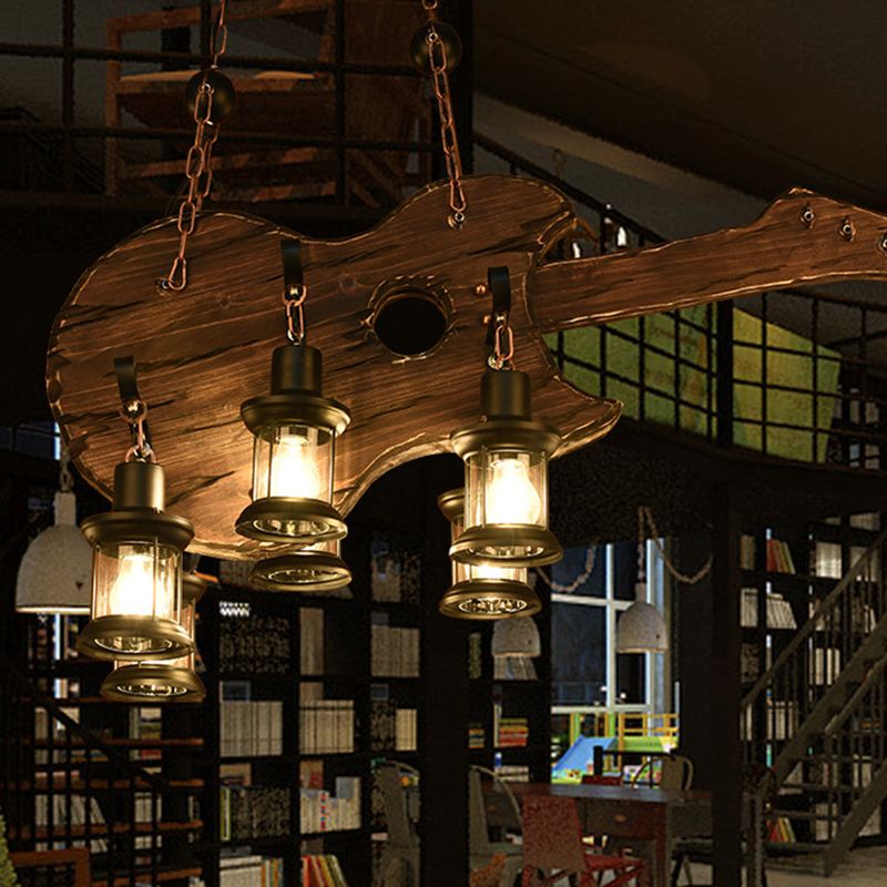 Austin Design Boerderij Hanglamp 6 Lantaarn Gitaar, Hout/Metaal, Woonk/Eetkamer