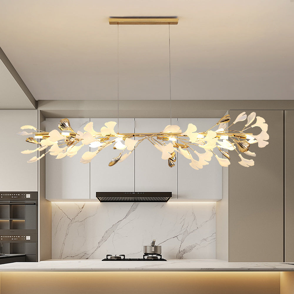 Olivia Design Ginkgoblad LED Hanglamp Goud/Wit Metaal/Keramisch Slaap/Eet/Woonkamer