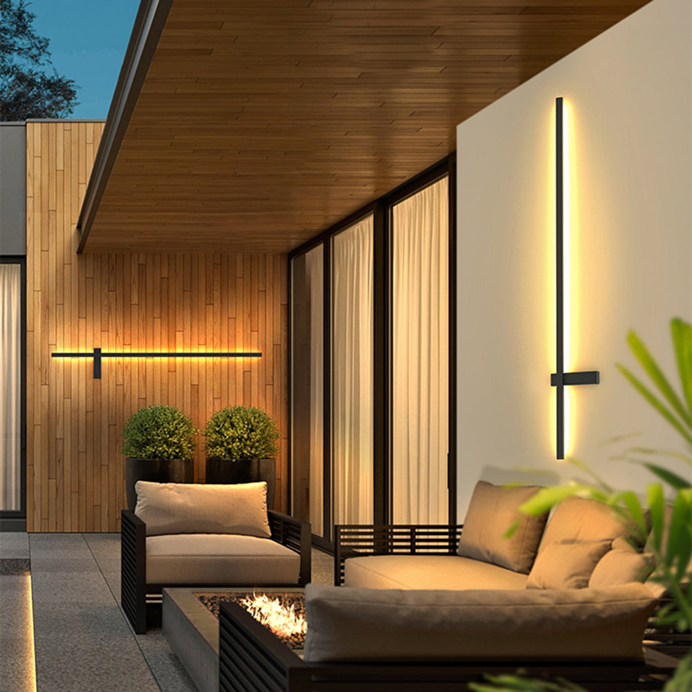 Edge Minimalist Duo-Linear Metal Outdoor Wall Lamp, Black