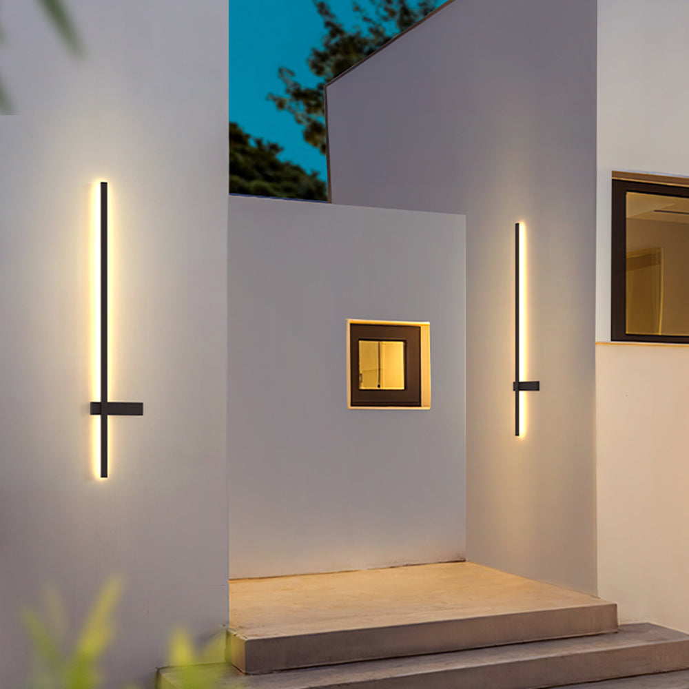 Edge Minimalist Duo-Linear Metal Outdoor Wall Lamp, Black