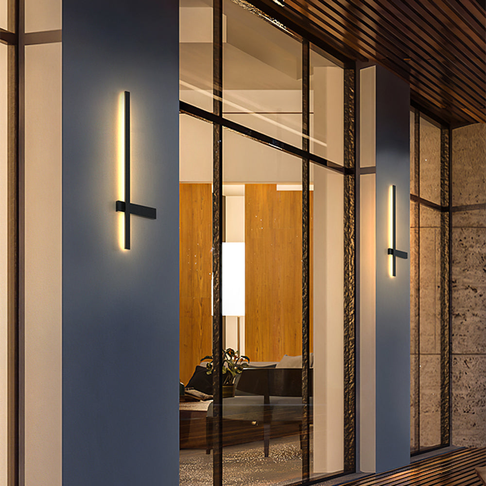 Edge Minimalist Duo-Linear Metal Outdoor Wall Lamp, Black