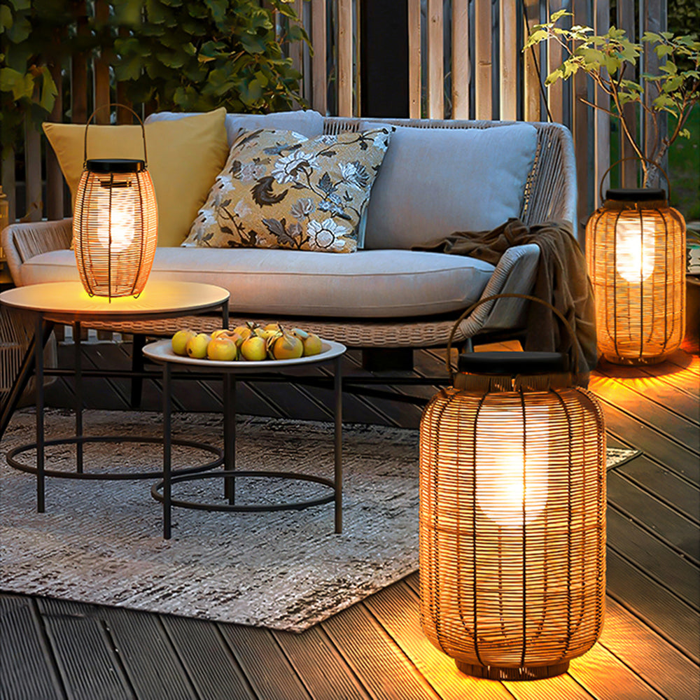 Ritta Retro LED Vloerlamp Hout Metaal/Rotan Tuin/Stoeprand/Balkon