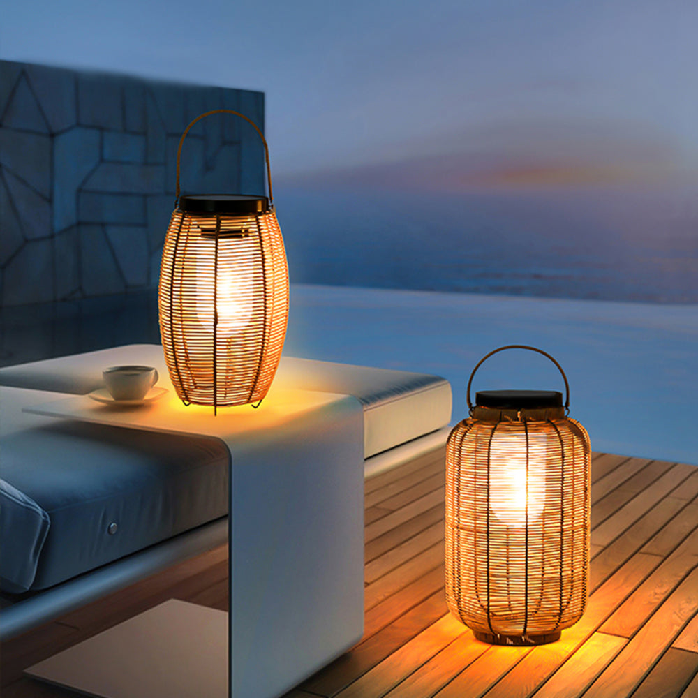 Ritta Retro LED Vloerlamp Hout Metaal/Rotan Tuin/Stoeprand/Balkon