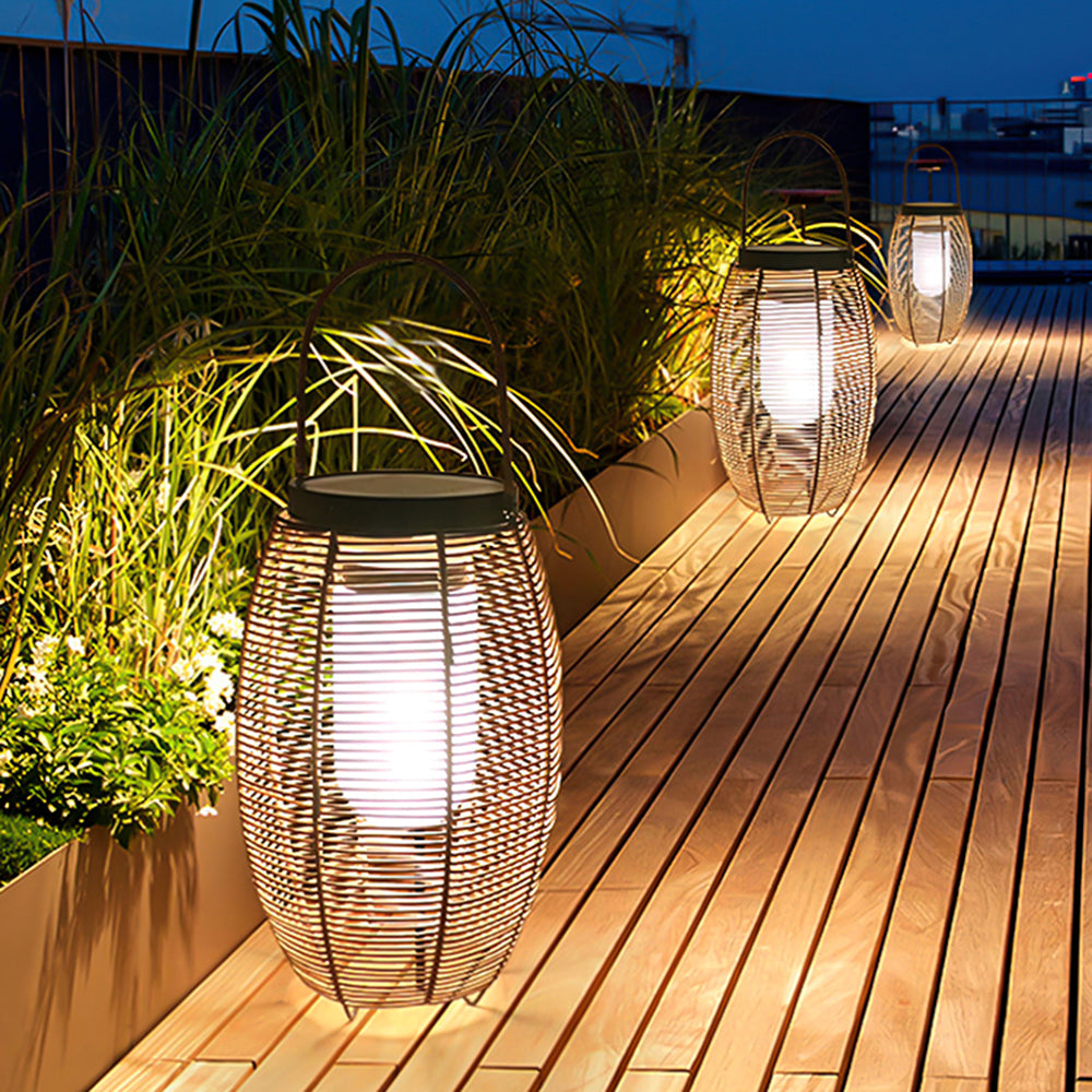 Ritta Retro LED Vloerlamp Hout Metaal/Rotan Tuin/Stoeprand/Balkon