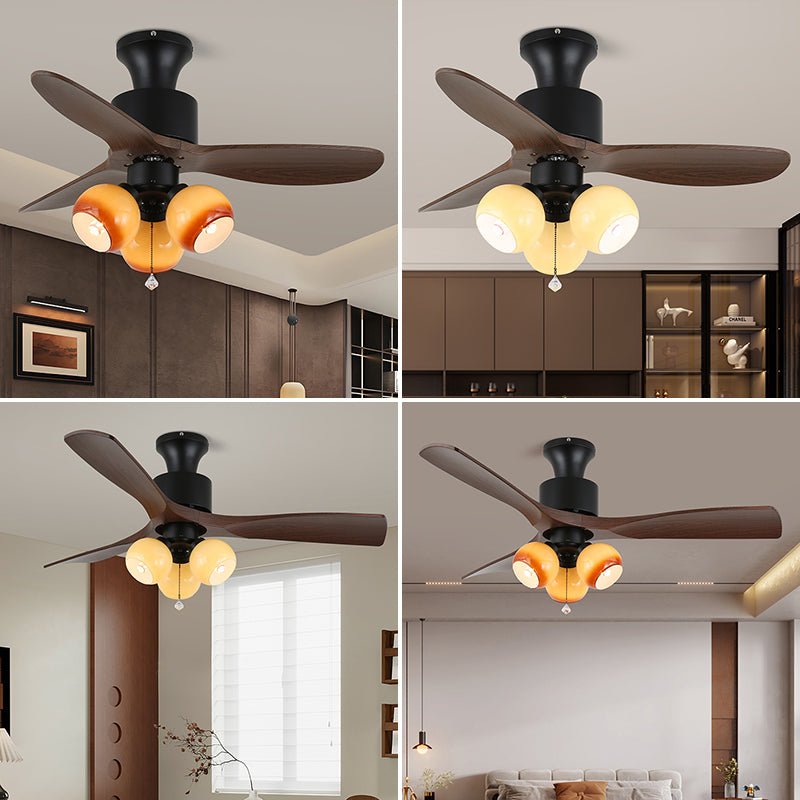 Elvuella Vintage plafondventilator met verlichting van glas en hout