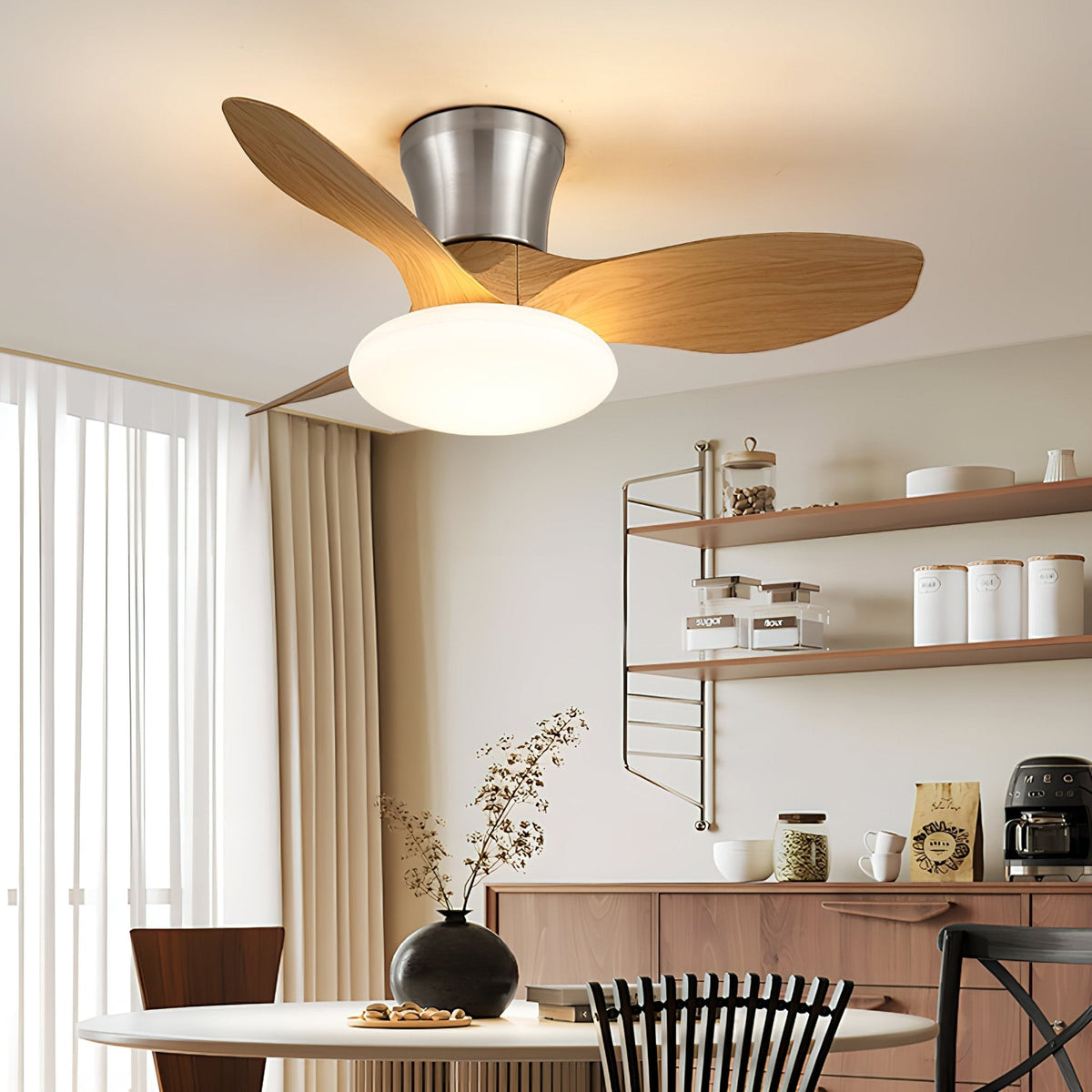 Velora Moderne plafondventilator met verlichting van walnoothout