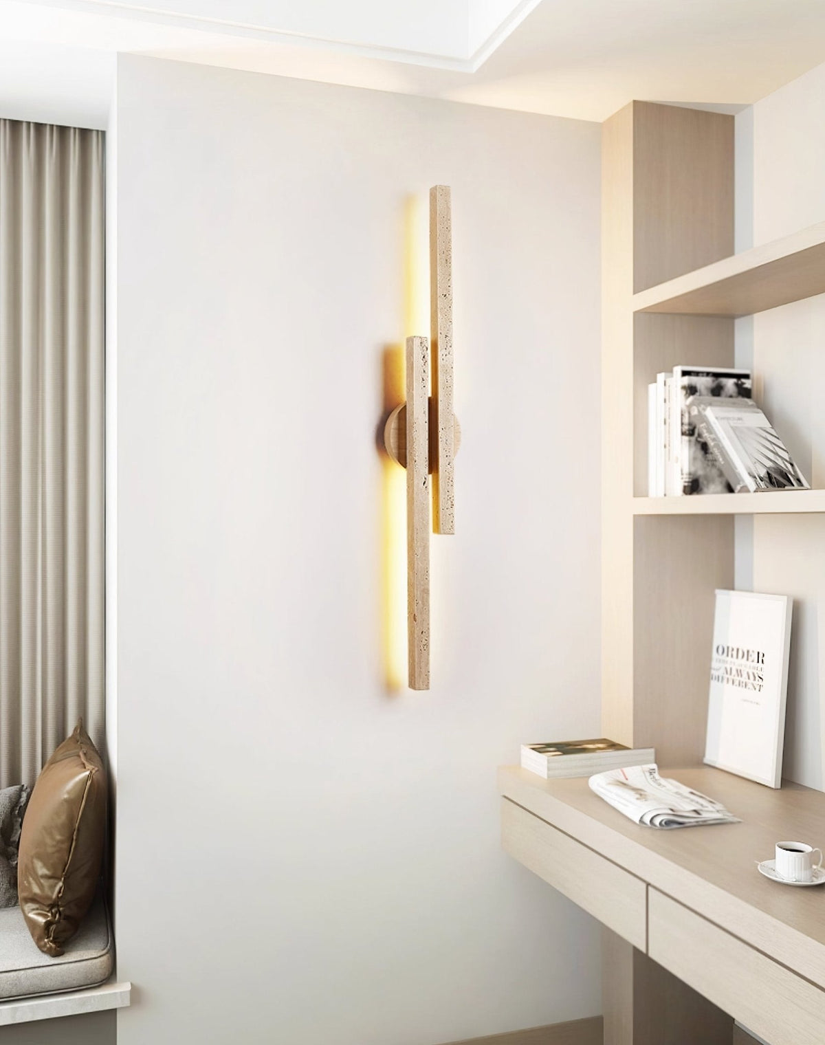 Myliryra wandlamp in walnotkleur met geel travertin