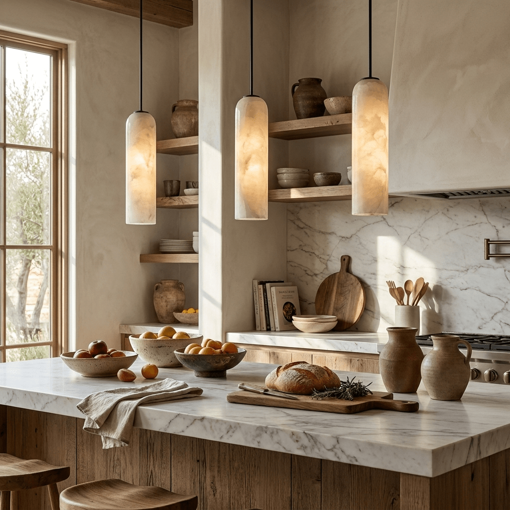 Hanglamp met cilindervormige kap van albast