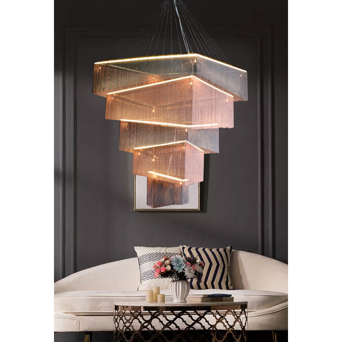Caeluvyn Postmoderne kroonluchter met ketting en tassel van metaal