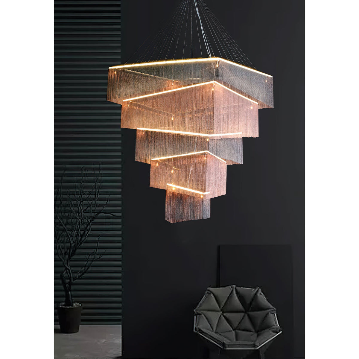 Caeluvyn Postmoderne kroonluchter met ketting en tassel van metaal