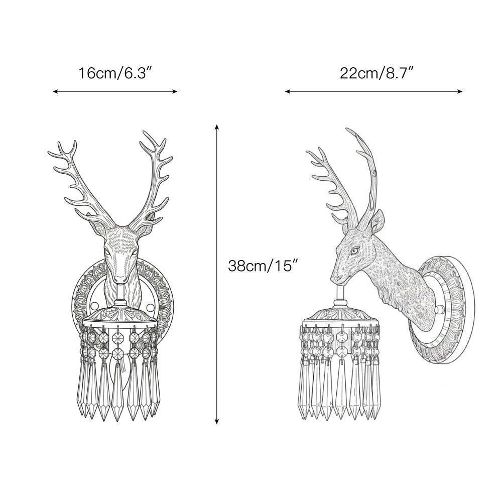 Antler kristallen wandlamp