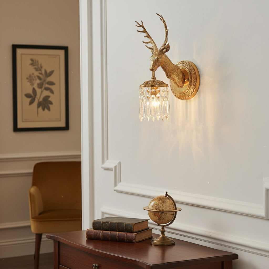 Antler kristallen wandlamp